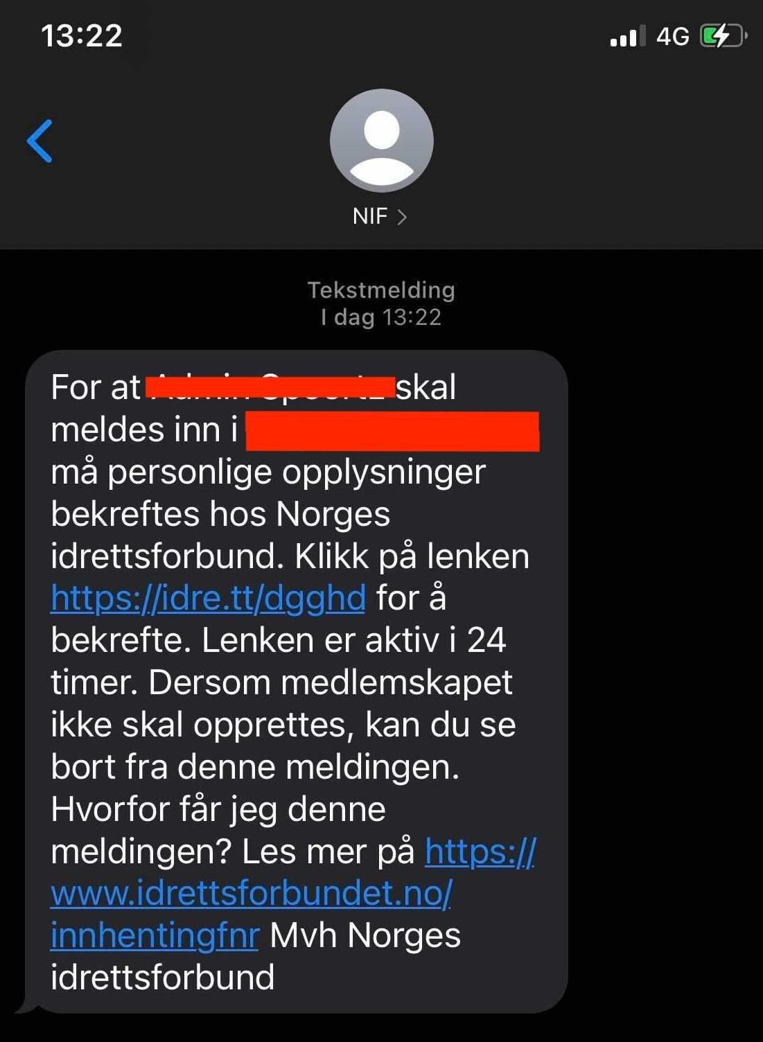 Har du fått en SMS/e-post fra NIF?